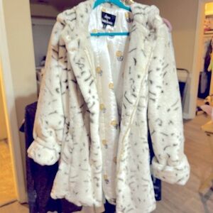 White Faux Fur Coat with Black Spots